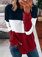 Casual Long Sleeve Crew Neck Color Block Loose Regular Sweatshirt