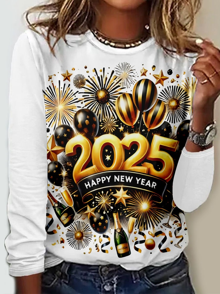 Loose Long Sleeve Crew Neck Letter Pattern Casual Regular T-Shirt