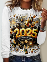 Loose Long Sleeve Crew Neck Letter Pattern Casual Regular T-Shirt