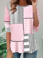 Loose Long Sleeve Crew Neck Geometric Casual Regular T-Shirt