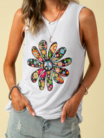 Loose Sleeveless Crew Neck Floral Casual Regular Shirt