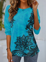 Loose Long Sleeve Crew Neck 3D Printing Casual Regular T-Shirt