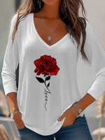 Casual Long Sleeve V Neck Floral Regular Blouse