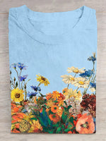 Casual Short Sleeve Crew Neck Floral Loose Regular T-Shirt