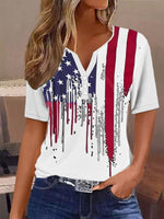 Casual Short Sleeve Notched America Flag Loose Regular T-Shirt