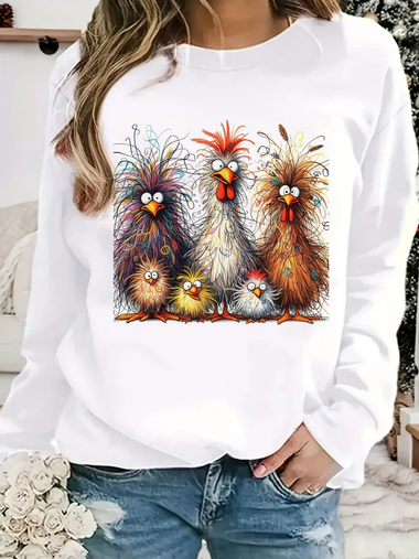 Casual Long Sleeve Crew Neck Animal Loose Regular Sweatshirt