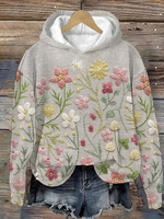 Loose Long Sleeve Hoodie Christmas Floral Casual Regular Sweatshirt
