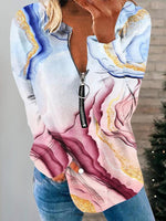 Loose Long Sleeve Half Open Collar Abstract Zipper Casual Regular Sweatshirt