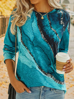 Loose Long Sleeve Crew Neck Abstract Casual Regular T-Shirt