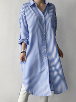 Casual Long Sleeve Shirt Collar Striped Loose Regular Shirt