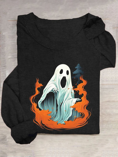 Loose Long Sleeve Crew Neck Halloween Casual Regular T-Shirt