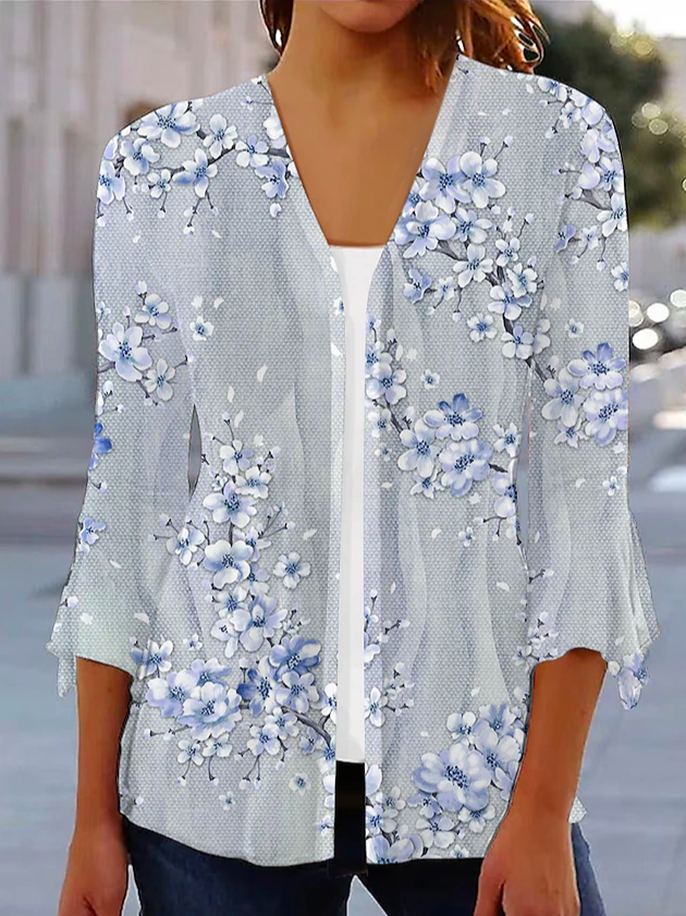 Casual Long Sleeve Cross Neck Plain Loose Regular Blouse