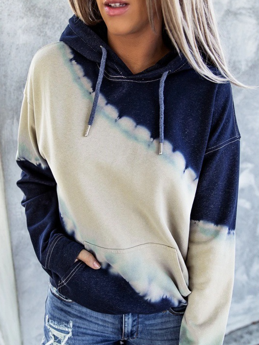 Loose Long Sleeve Hoodie Color Block Zipper Casual Regular Sweatshirt