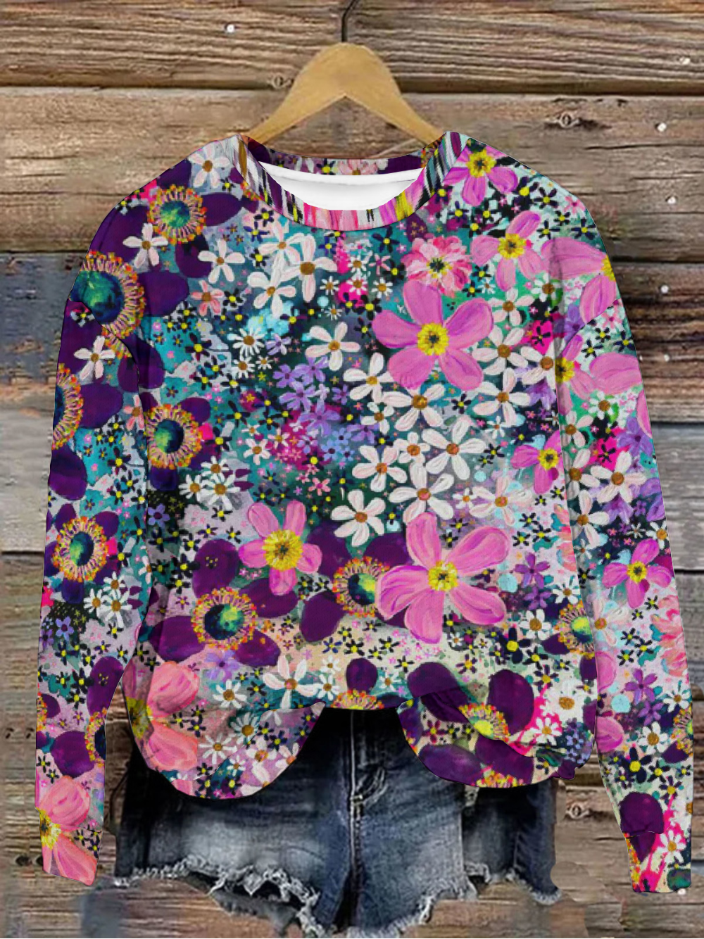 Casual Long Sleeve Crew Neck Floral Loose Regular Sweatshirt