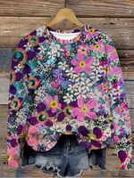 Casual Long Sleeve Crew Neck Floral Loose Regular Sweatshirt