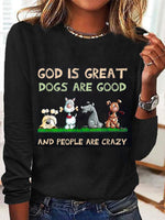 Casual Long Sleeve Crew Neck Dog Loose Regular T-Shirt