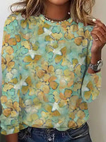 Casual Long Sleeve Crew Neck Floral Loose Regular T-Shirt