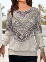 Casual Long Sleeve Crew Neck Ethnic Zipper Loose Regular Sweatshirt