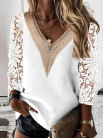 Casual Long Sleeve V Neck Plain Loose Regular Blouse