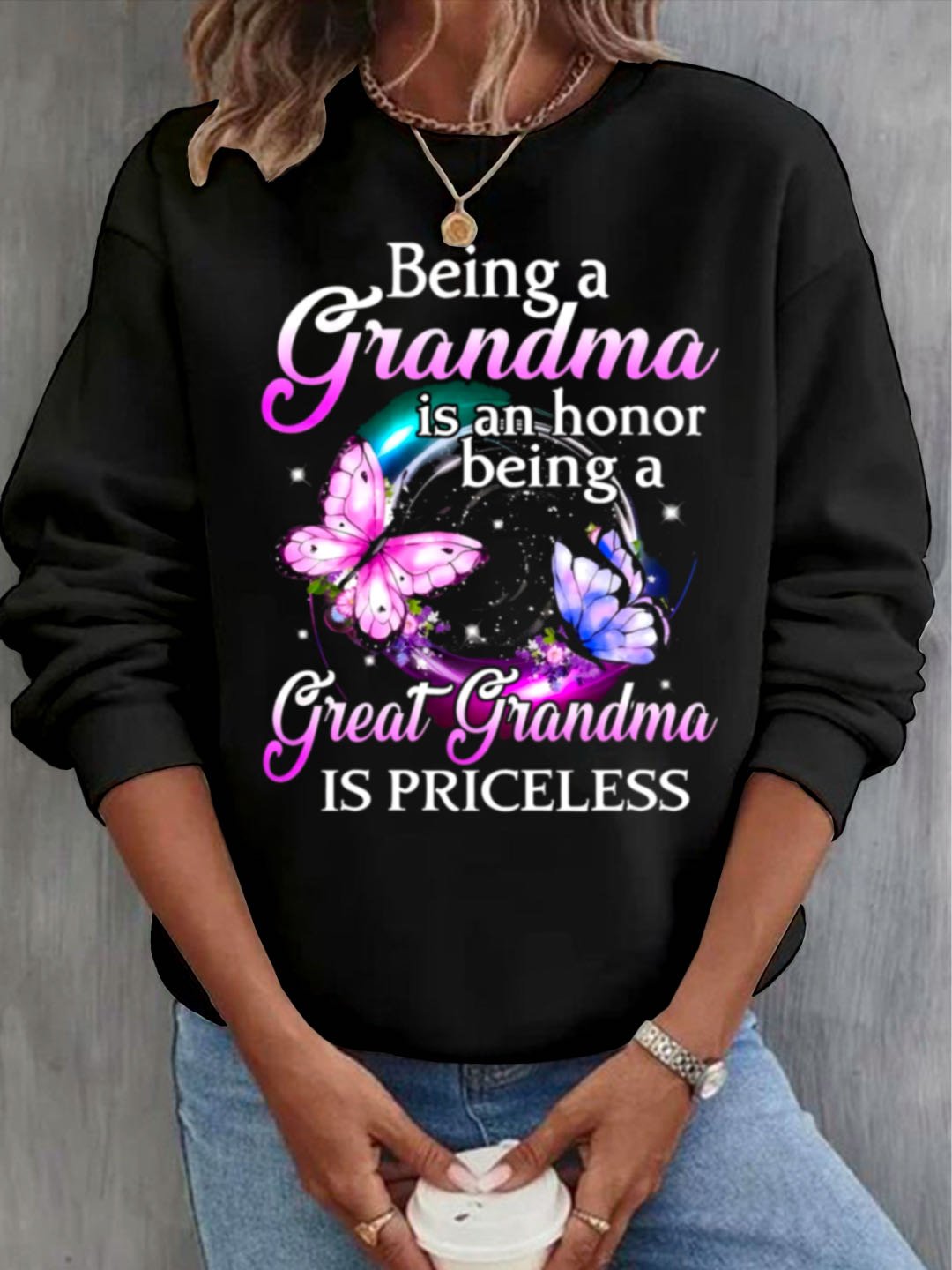 Casual Long Sleeve Crew Neck Text Letters Loose Regular Sweatshirt