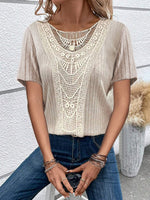 Loose Short Sleeve Crew Neck Plain Casual Regular Blouse
