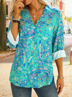 Loose Long Sleeve V Neck Abstract Casual Regular Shirt
