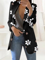 Loose Lapel Collar Long Sleeve Floral Casual Mid-Long Jacket