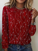 Casual Long Sleeve Crew Neck Abstract Loose Regular T-Shirt