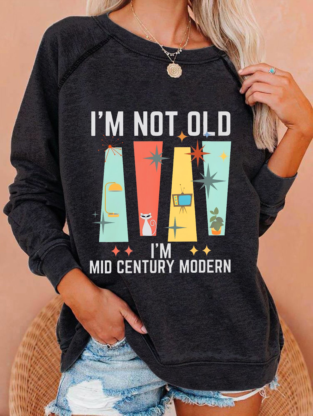 Long Sleeve Crew Neck Text Letters Casual Regular Blouse