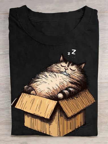 Casual Short Sleeve Crew Neck Cat Loose Regular T-Shirt