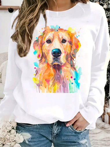 Loose Long Sleeve Crew Neck Dog Casual Regular Sweatshirt