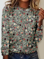 Casual Long Sleeve Crew Neck Floral Loose Regular T-Shirt