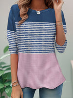 Casual Long Sleeve Crew Neck Striped Loose Regular T-Shirt