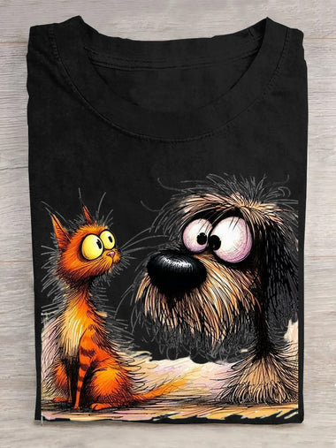 Loose Short Sleeve Crew Neck Cat Casual Regular T-Shirt