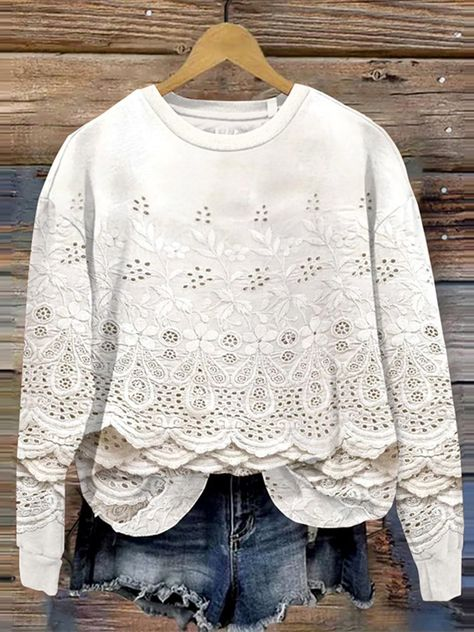 Loose Long Sleeve Crew Neck Floral Casual Regular Sweatshirt