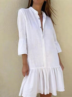 Casual Three Quarter Sleeve V Neck Striped Loose Maxi Dress