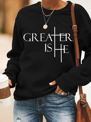 Loose Long Sleeve Crew Neck Text Letters Casual Regular Sweatshirt