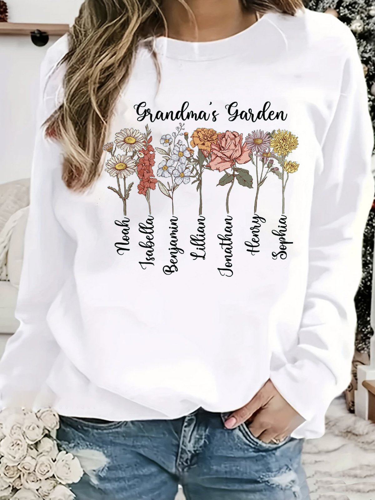 Casual Long Sleeve Crew Neck Text Letters Floral Loose Regular Sweatshirt