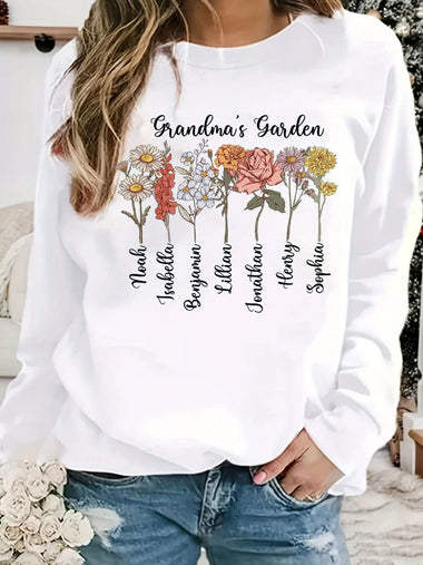Casual Long Sleeve Crew Neck Text Letters Floral Loose Regular Sweatshirt