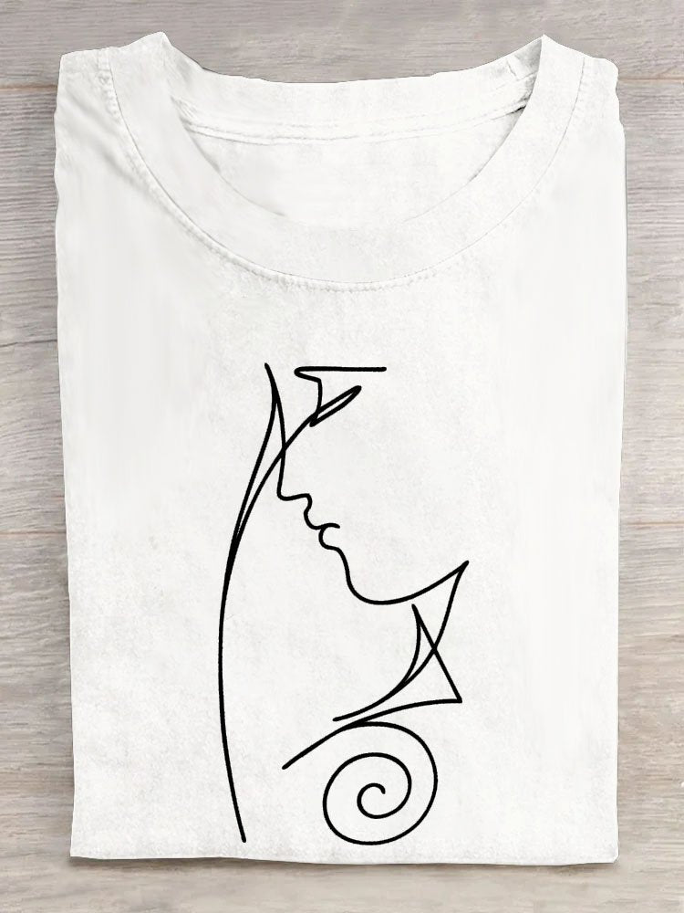 Casual Short Sleeve Crew Neck Abstract Loose Regular T-Shirt