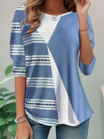 Loose Long Sleeve Crew Neck Plaid Casual Regular T-Shirt