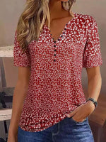 Casual Short Sleeve Crew Neck Floral Loose Mid-Long Blouse