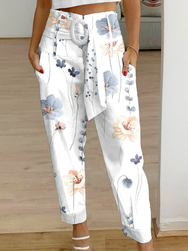 Casual Floral Loose Ankle Pants