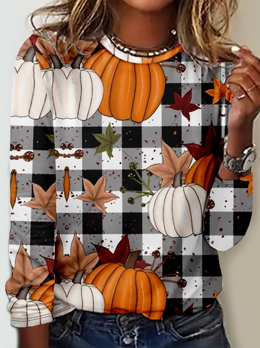 Casual Long Sleeve Crew Neck Floral Halloween Loose Regular T-Shirt