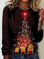 Casual Long Sleeve Crew Neck Christmas Loose Regular T-Shirt