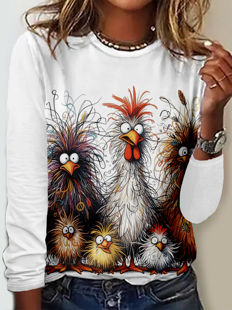 Casual Long Sleeve Crew Neck Animal Loose Regular T-Shirt