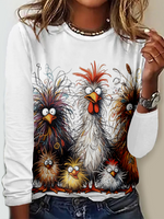 Casual Long Sleeve Crew Neck Animal Loose Regular T-Shirt
