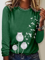 Casual Long Sleeve Crew Neck Dandelion Loose Regular T-Shirt