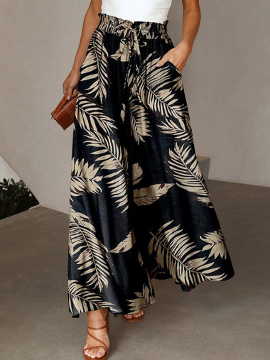 Casual Leaf Loose Long Pants
