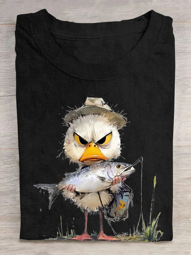 Casual Short Sleeve Crew Neck Fish Loose Regular T-Shirt